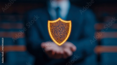 Confident University Dean Presenting a Digital Security Shield