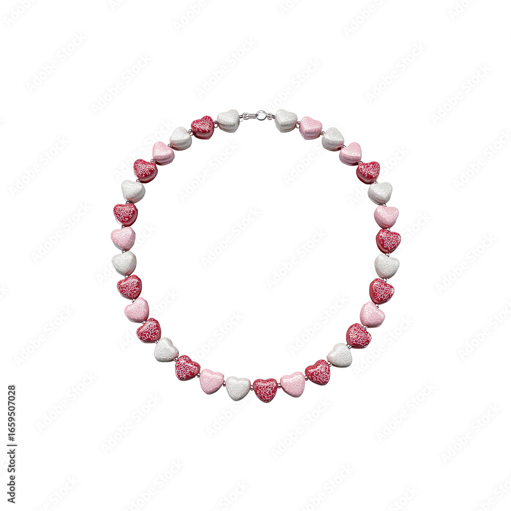 Obraz premium Elegant Heart-Shaped Bead Necklace in Pink and White