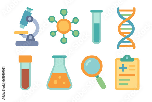 Children's Science Icons. Flat vector mini-illustrations advanced diagnostics in colors children's