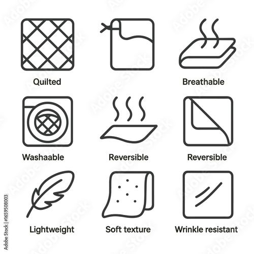 Sleep Icon Set. Outline icon set of mattress sleep positions: back sleeping, side sleeping, stomach sleeping, fetal position,
