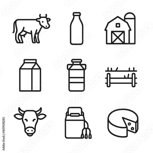 Sour Cream Icon Set. Outline icon set of sour cream products: sour cream container, dollop of sour cream, spoon with sour cream,