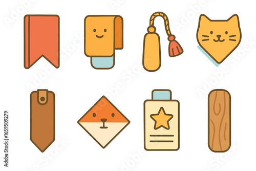 Colorful Bookmark Collection. Flat vector mini-illustrations Bookmarks collection in colors children's