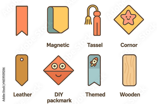 Colorful Bookmark Collection. Flat vector mini-illustrations Bookmarks collection in colors children's