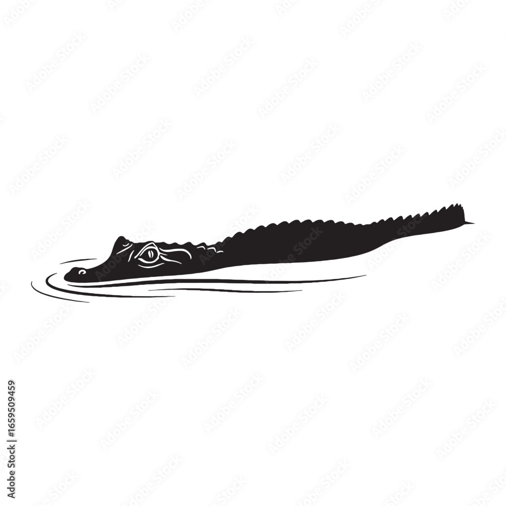 Fototapeta premium Black Caiman Silhouette Highlighting Sharp Teeth Predator Look – Vector Artwork for Creative Projects – reptile vector