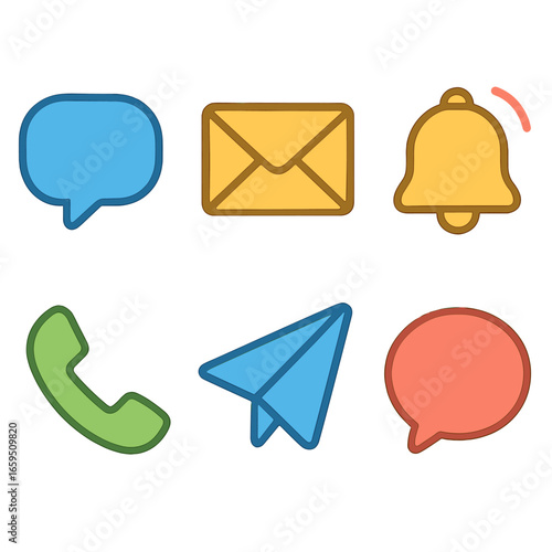Colorful Communication Icons. Flat vector mini-illustrations Communication symbols in colors children's