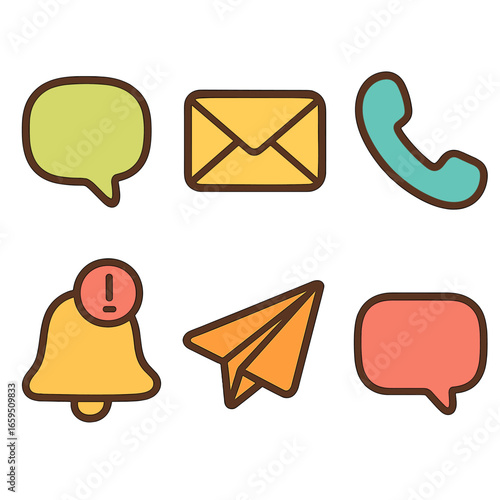 Colorful Communication Icons. Flat vector mini-illustrations Communication symbols in colors children's