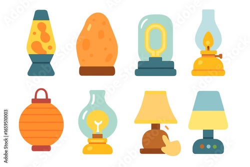 Colorful Decorative Lamps. Flat vector mini-illustrations decorative lamps in colors children's illustrations: