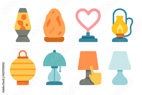 Colorful Decorative Lamps. Flat vector mini-illustrations decorative lamps in colors children's illustrations: