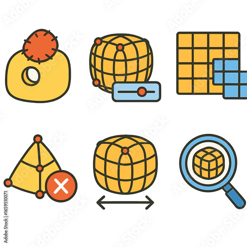 Colorful Design Tools. Flat vector mini-illustrations Fixing scanned models in colors children's illustrations