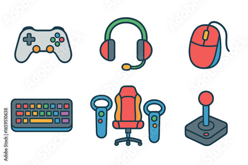Colorful Gaming Gadgets. Flat vector mini-illustrations gaming gadgets in colors children's illustrations: