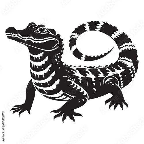 Dark Caiman Silhouette Highlighting Iconic Predator Features – Vector Artwork for Design Media – reptile vector