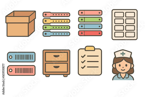 Colorful Hospital ID Bands. Flat vector mini-illustrations Hospital inventory of ID bands in colors children's