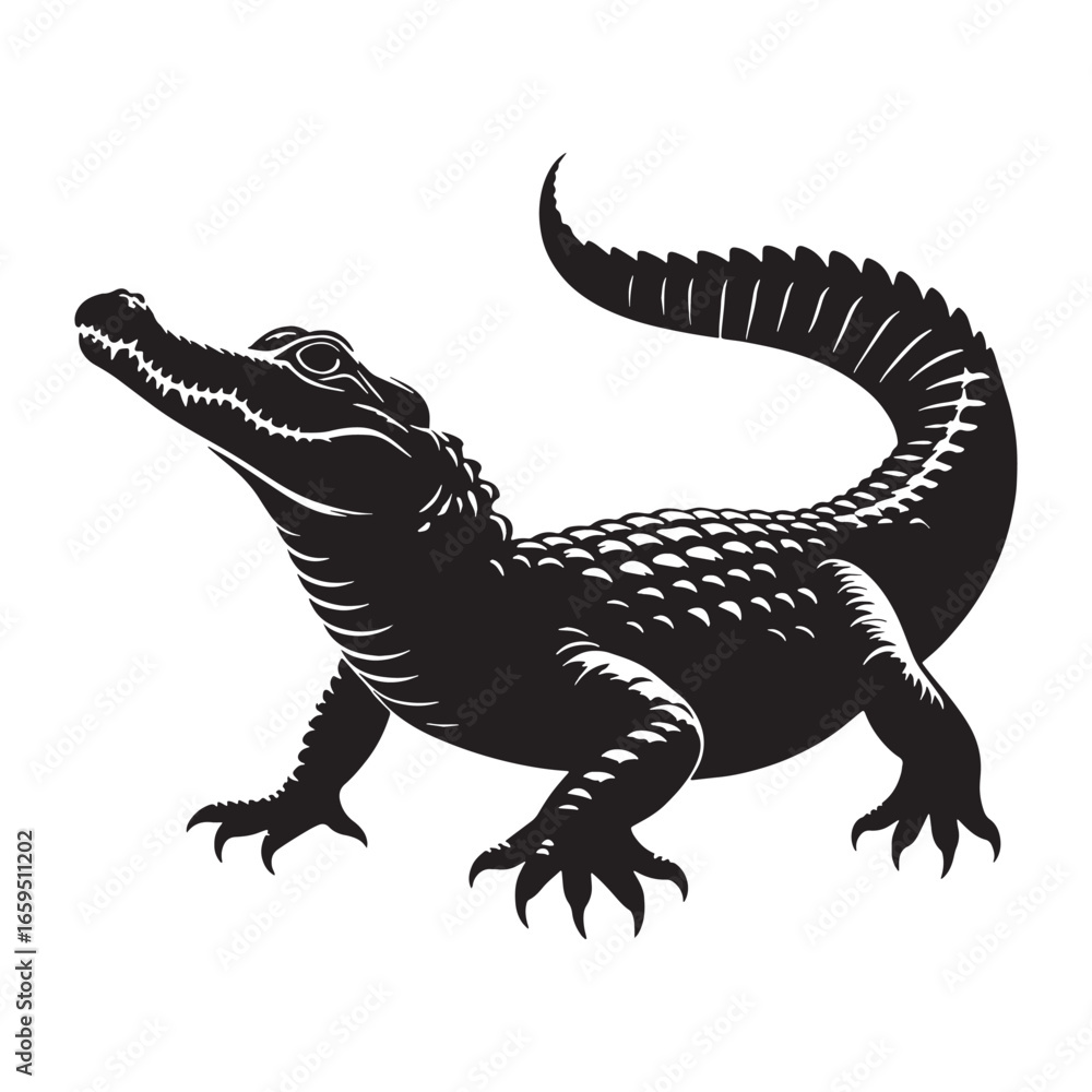 Fototapeta premium Clean Caiman Silhouette with Distinct Predator Snout – Vector Illustration for Print and Media – reptile silhouette