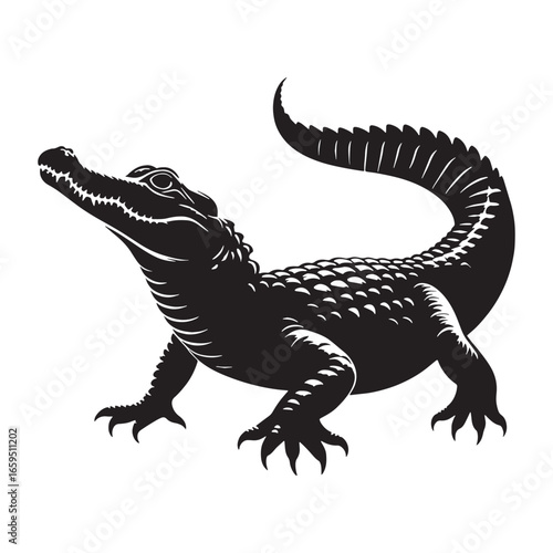 Clean Caiman Silhouette with Distinct Predator Snout – Vector Illustration for Print and Media – reptile silhouette
