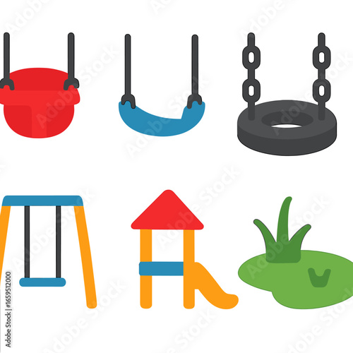 Colorful Playground Swings. Flat vector mini-illustrations playground swings in colors children's