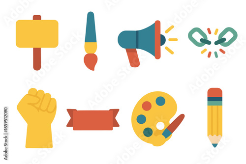 Colorful Protest Icons. Flat vector mini-illustrations art as a political statement in colors children's
