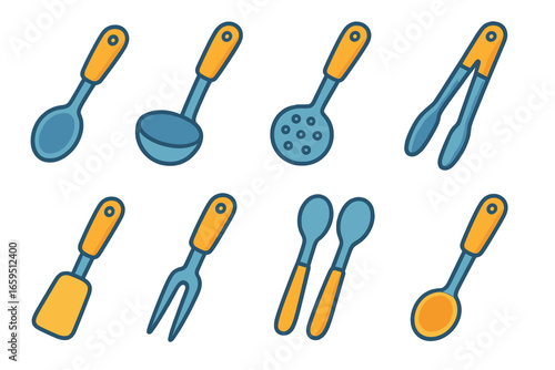Colorful Serving Utensils. Flat vector mini-illustrations serving utensils in colors children's illustrations: