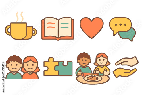 Colorful Shared Experiences. Flat vector mini-illustrations Shared experiences in colors children's