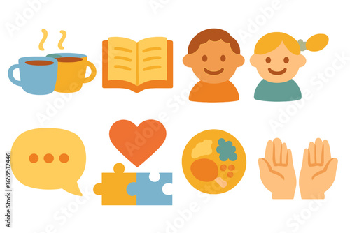 Colorful Shared Experiences. Flat vector mini-illustrations Shared experiences in colors children's