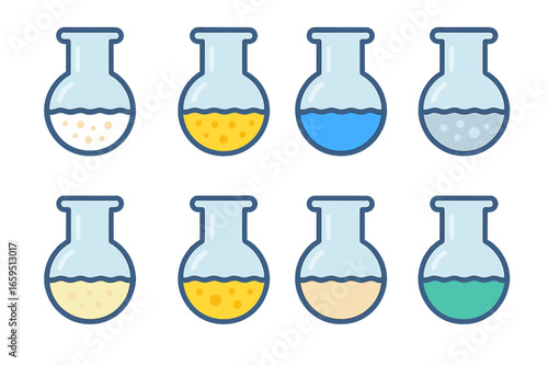 Colorful Chemistry Precipitates. Flat vector mini-illustrations precipitates in chemistry in colors children's illustrations: