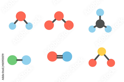 Colorful Covalent Compounds. Flat vector mini-illustrations covalent compounds in colors children's illustrations: water, carbon