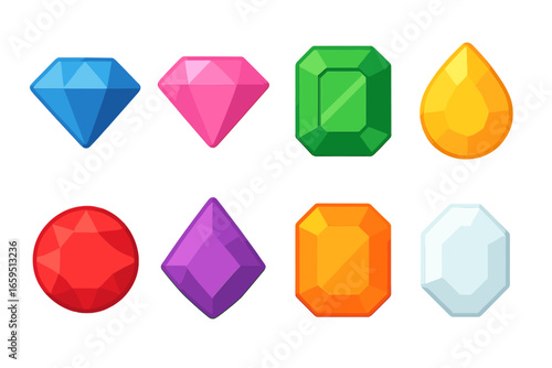Colorful Gem Illustrations. Flat vector mini-illustrations colorful facet gems in colors children's illustrations: blue sapphire