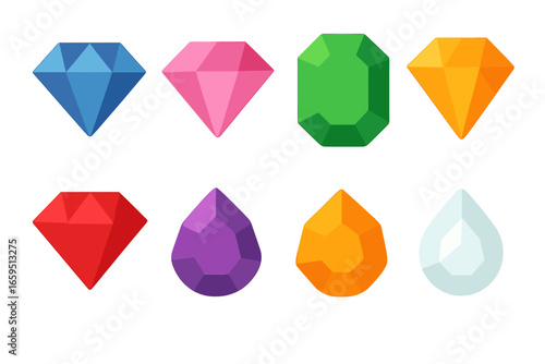 Colorful Gem Illustrations. Flat vector mini-illustrations colorful facet gems in colors children's illustrations: blue sapphire