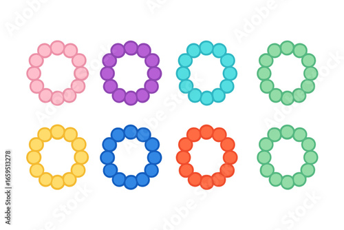 Colorful Gemstone Bracelets. Flat vector mini-illustrations gemstone bracelets in colors children's illustrations: rose quartz