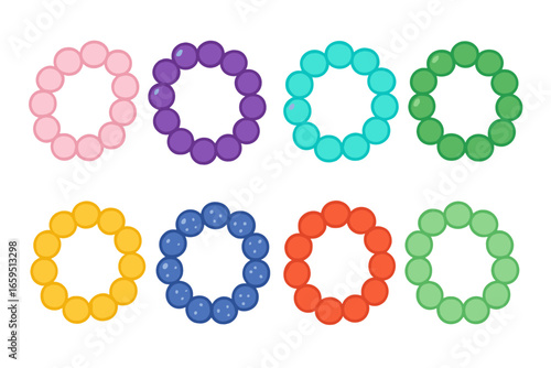 Colorful Gemstone Bracelets. Flat vector mini-illustrations gemstone bracelets in colors children's illustrations: rose quartz