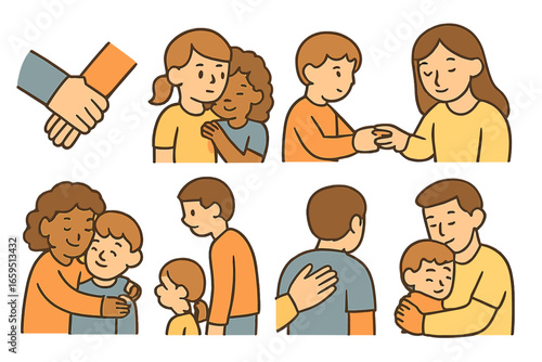 Comfort Icons for Kids. Flat vector mini-illustrations Physical comfort in times of stress in colors