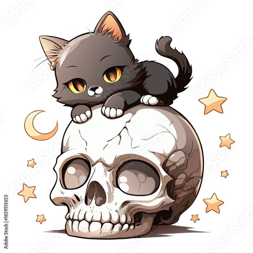 gatto nero su di un teschio 02