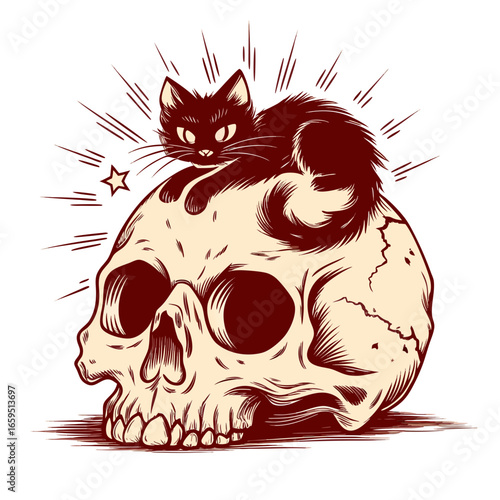 gatto nero su di un teschio 04