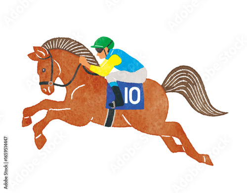 競争馬と騎手　馬とジョッキー　競馬のイラスト
