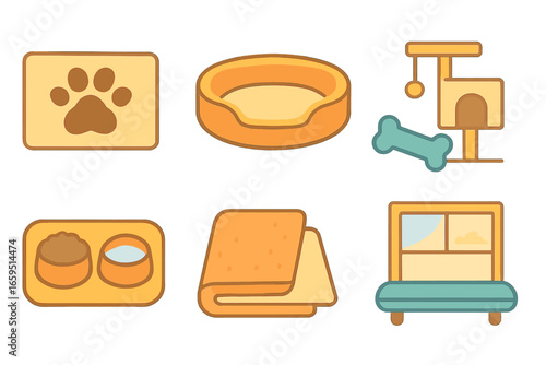 Cozy Pet Illustrations. Flat vector mini-illustrations Rugs for pets in cozy spaces in colors children's
