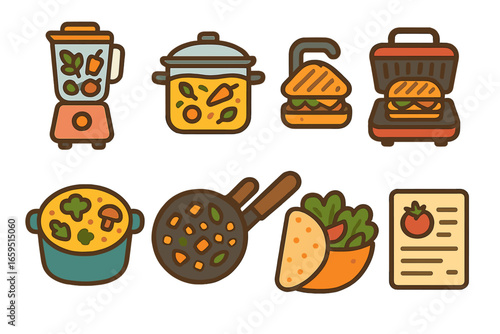 Creative Leftover Icons. Flat vector mini-illustrations Creative reuse of leftovers in colors children's