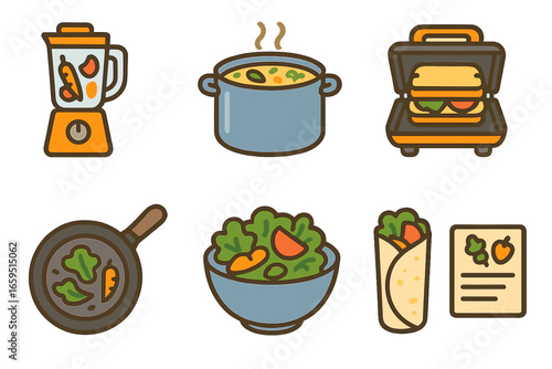Creative Leftover Icons. Flat vector mini-illustrations Creative reuse of leftovers in colors children's