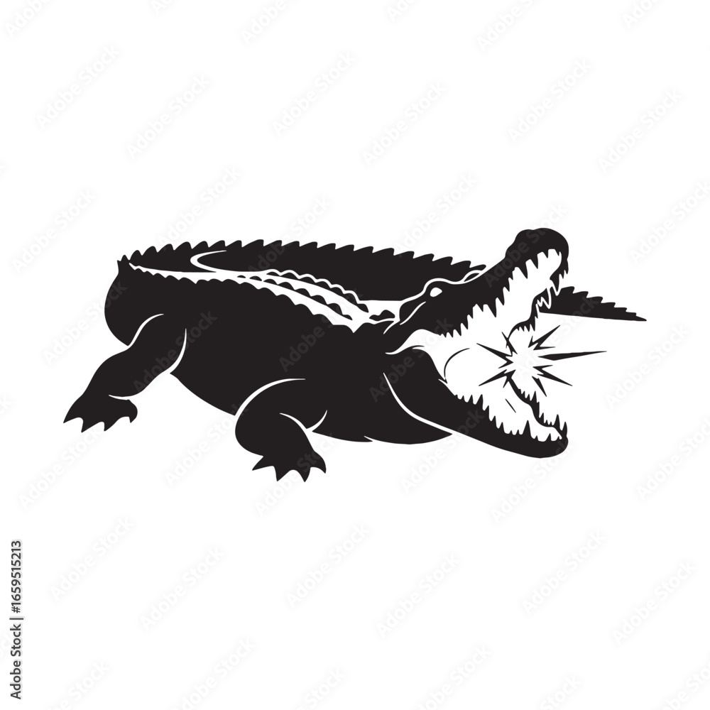 Fototapeta premium Bold Crocodile Silhouette Depicting Iconic Predator Shape – Vector Artwork for Graphic Use – reptile vector