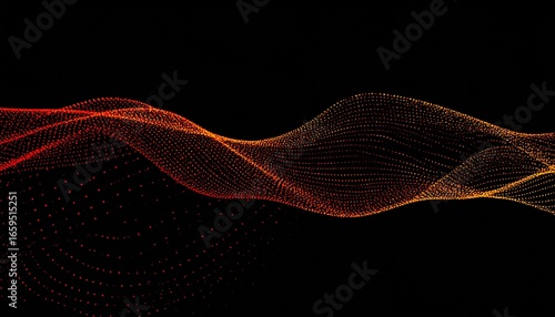 red orange dotted wave – digital particle gradient, modern technology abstract background on black. The gradient effect adds depth and a sense of motion.