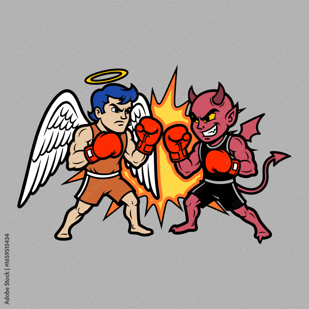 Fototapeta premium boxing match angel and devil