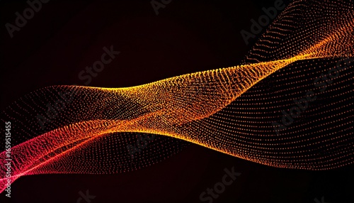 red orange dotted wave – digital particle gradient, modern technology abstract background on black. The gradient effect adds depth and a sense of motion.