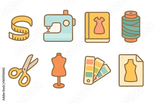 Designer Tools Icons. Flat vector mini-illustrations Designer tools and accessories in colors children's