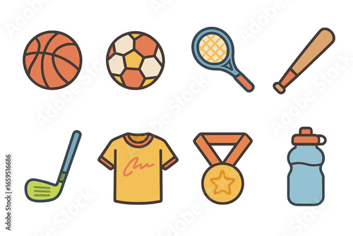 Limited Edition Sports Gear. Flat vector mini-illustrations limited edition sports equipment in colors children's illustrations: