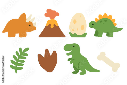 Dinosaur Park Icons. Flat vector mini-illustrations dinosaur park in colors children's illustrations: