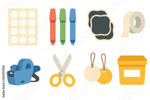 DIY Label Making. Flat vector mini-illustrations DIY kitchen label making in colors children's illustrations: