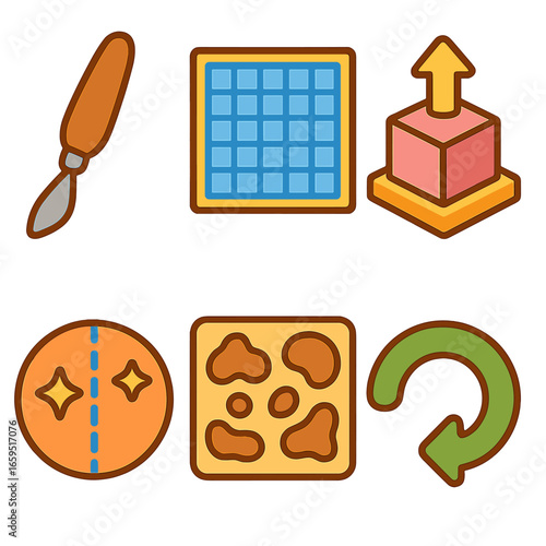 DIY 3D Tools Grid. Flat vector mini-illustrations DIY 3D modeling tools in colors children's illustrations: