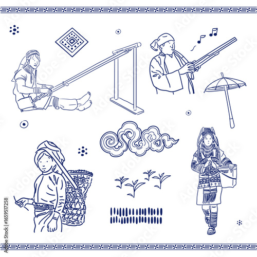 Hill Tribe Lifestyle Illustration – Traditional Culture and Daily Life