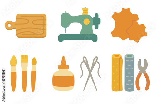 Eco-Crafting Essentials. Flat vector mini-illustrations eco-crafting scenes in colors children's illustrations
