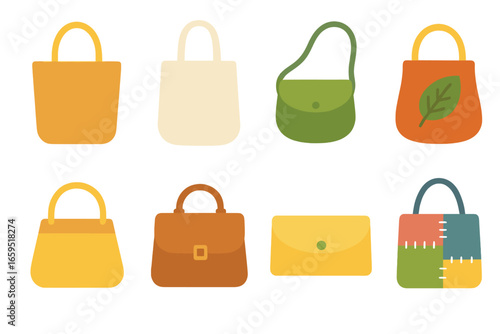 Eco-Friendly Handbag Icons. Flat vector mini-illustrations Eco-friendly handbags in colors children's