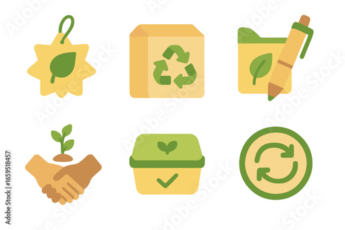 Eco-Friendly Kids Icons. Flat vector mini-illustrations Green procurement policies in colors children's