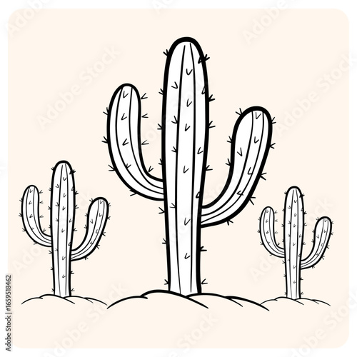 Hand-drawn cactus plant doodle with background cream